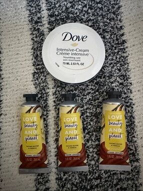 Dove Intensive-Cream (White) & Love Beauty and Planet Hand Lotion Trio (Yellow)